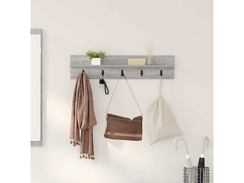 Appendiabiti da parete Sonoma con ripiano, grigio, 80 x 10,5 x 18 cm