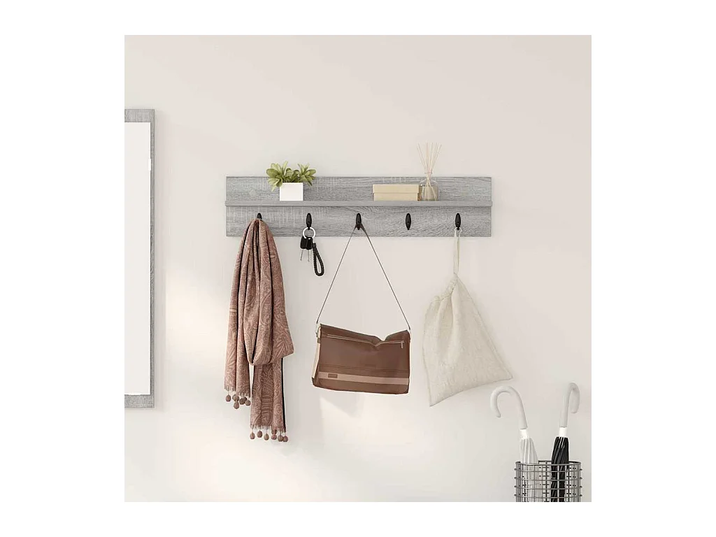 Porte-manteau mural avec étagère Sonoma gris 80 x 10.5 x 18 cm