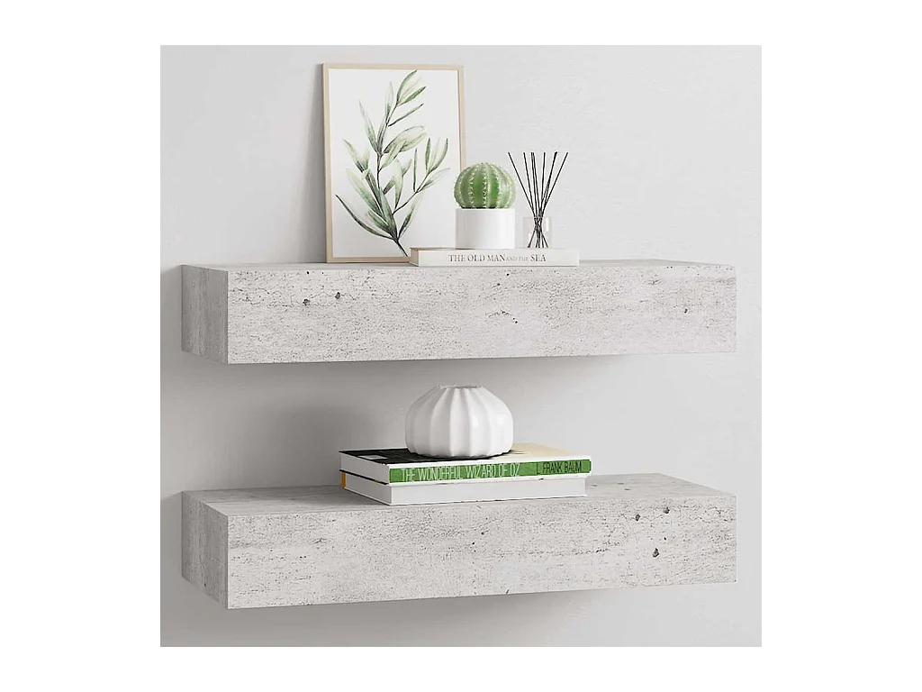 Étagères à tiroir murales 2 pcs Gris béton 60x23,5x10 cm MDF