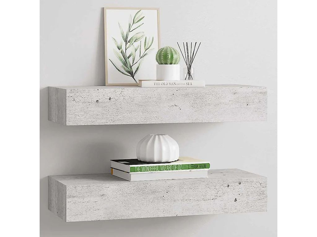 Étagères à tiroir murales 2 pcs Gris béton 60x23,5x10 cm MDF