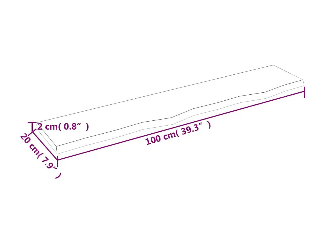 Lichtbruine wandplank 100x20x2cm massief behandeld eikenhout