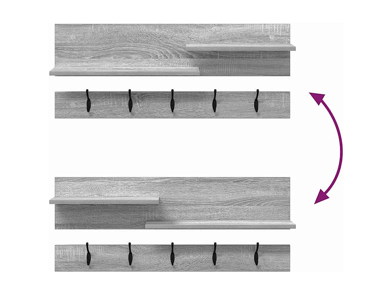 Sonoma wandkapstok met plank, grijs, 90 x 15 x 36 cm