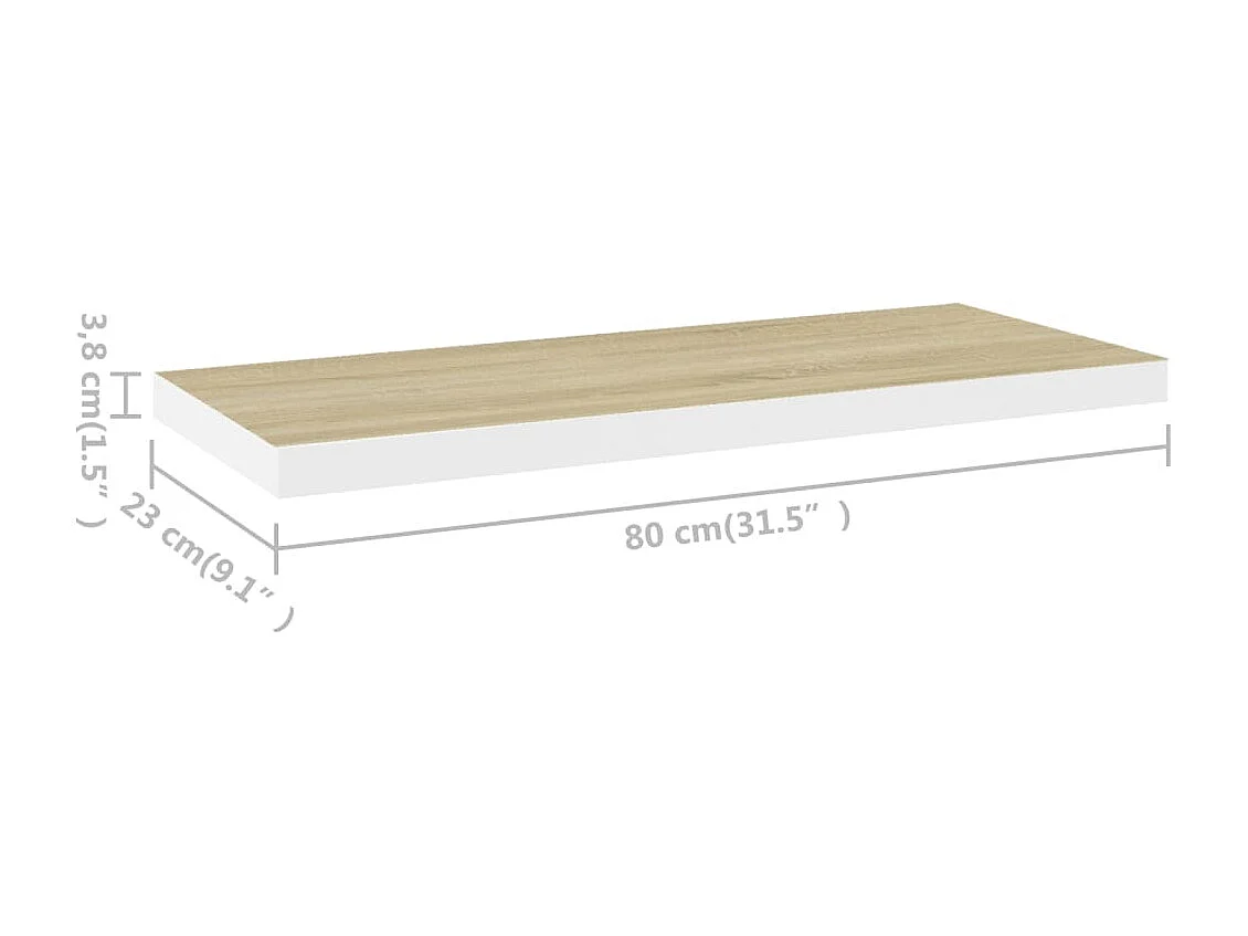 Estantería flotante de pared roble y blanco 80x23,5x3,8 cm MDF