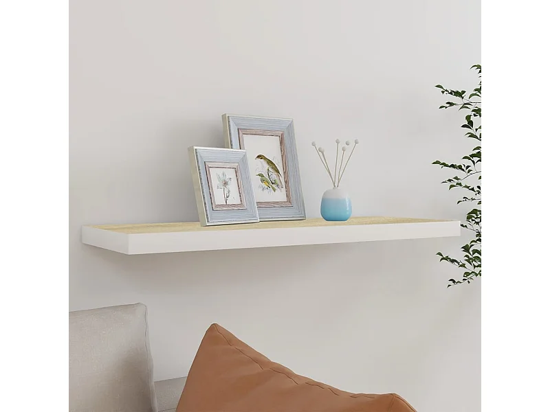 Étagère flottante murale chêne et blanc 80x23,5x3,8 cm MDF