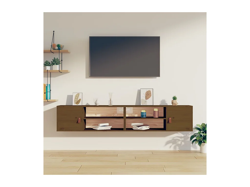 Armarios de pared 2 uds Marrón miel 80x30x30 cm Madera maciza de pino