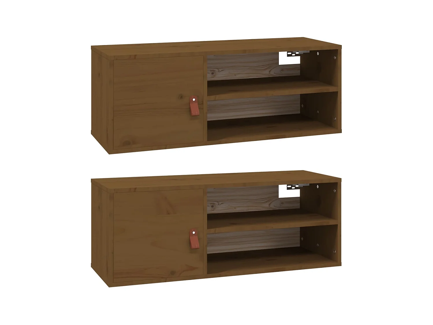 Armarios de pared 2 uds Marrón miel 80x30x30 cm Madera maciza de pino