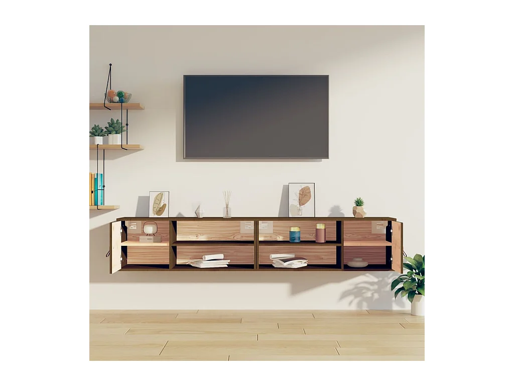 Armarios de pared 2 uds Marrón miel 80x30x30 cm Madera maciza de pino