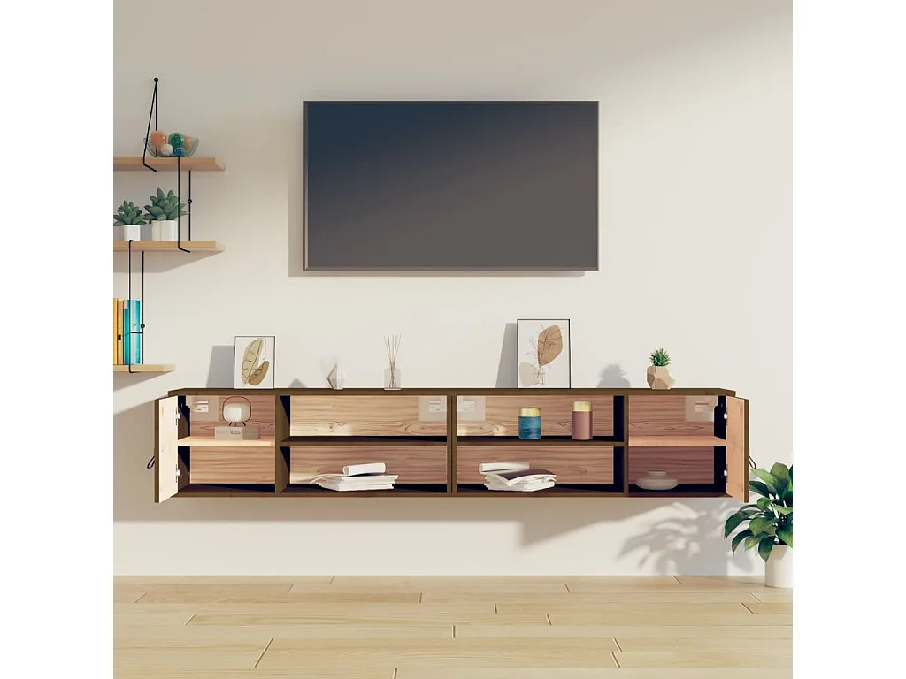 Armoires murales 2 pcs Marron miel 80x30x30 cm Bois Pin massif