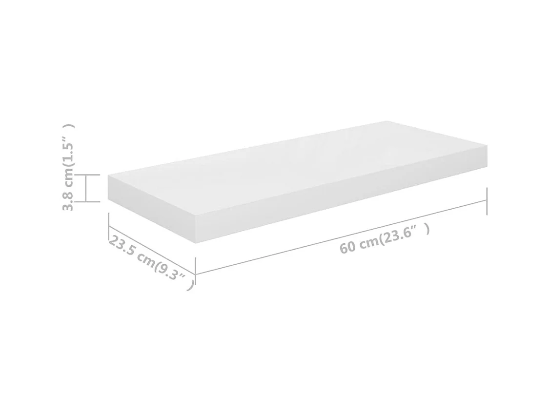 Mensola sospesa da parete Bianco lucido 60x23,5x3,8 cm MDF