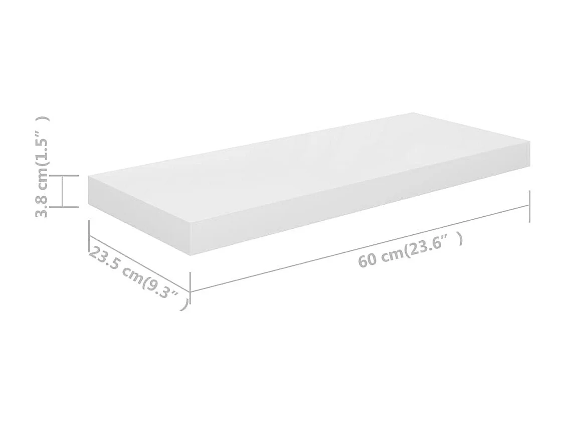 Estante flotante de pared MDF blanco brillo 60x23,5x3,8 cm