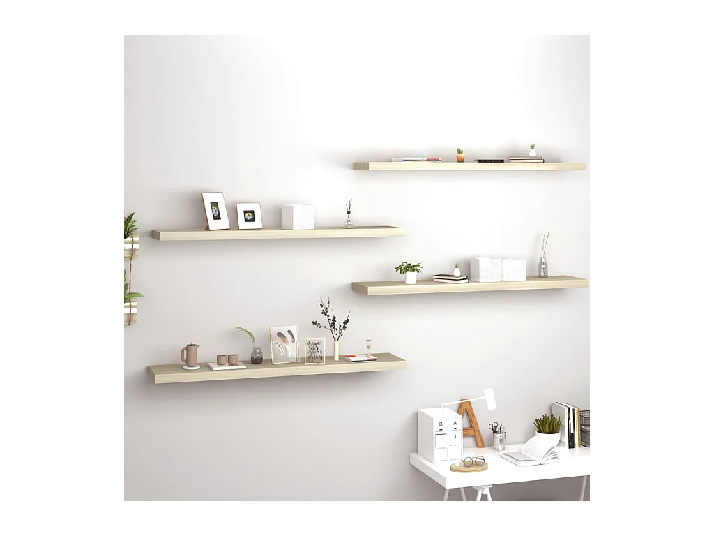 Estantes de pared flotantes 4 piezas roble 120x23,5x3,8 cm MDF