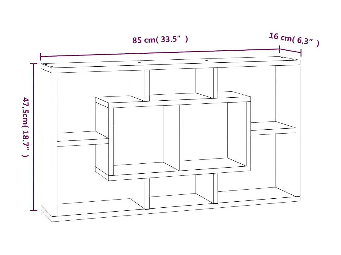 Mensola da parete a 8 scomparti, bianco lucido