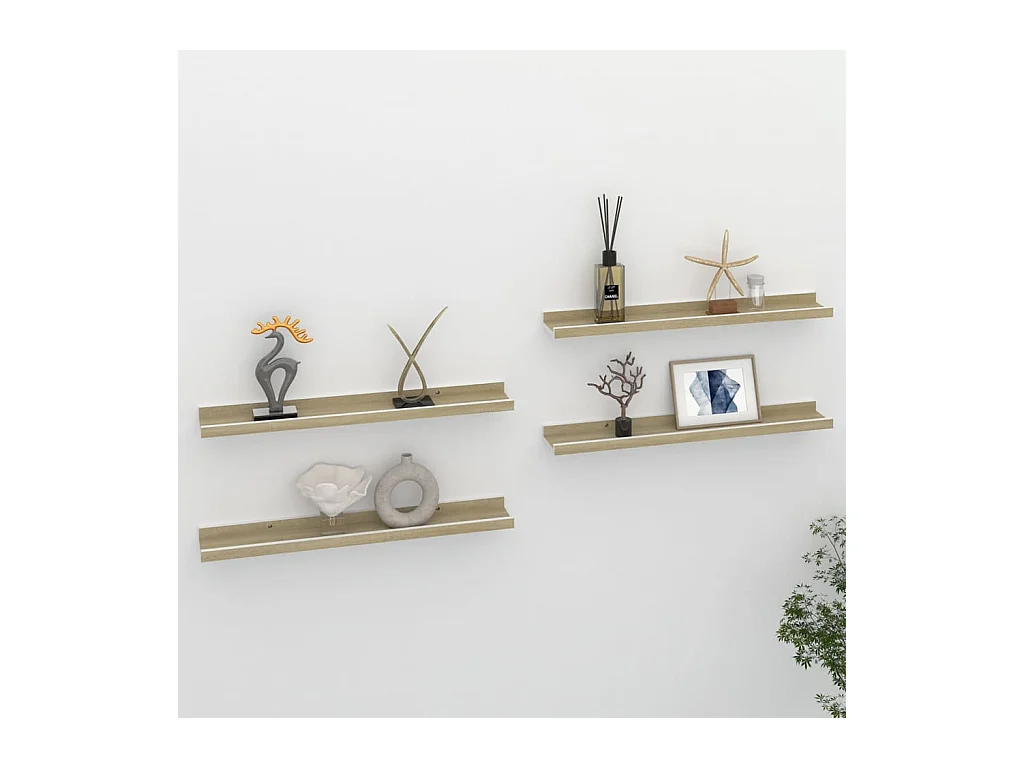 Mensole da parete 4 pezzi bianco e rovere sonoma 60x9x3 cm