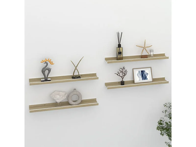 Estantes de pared 4 piezas blanco y roble sonoma 60x9x3 cm