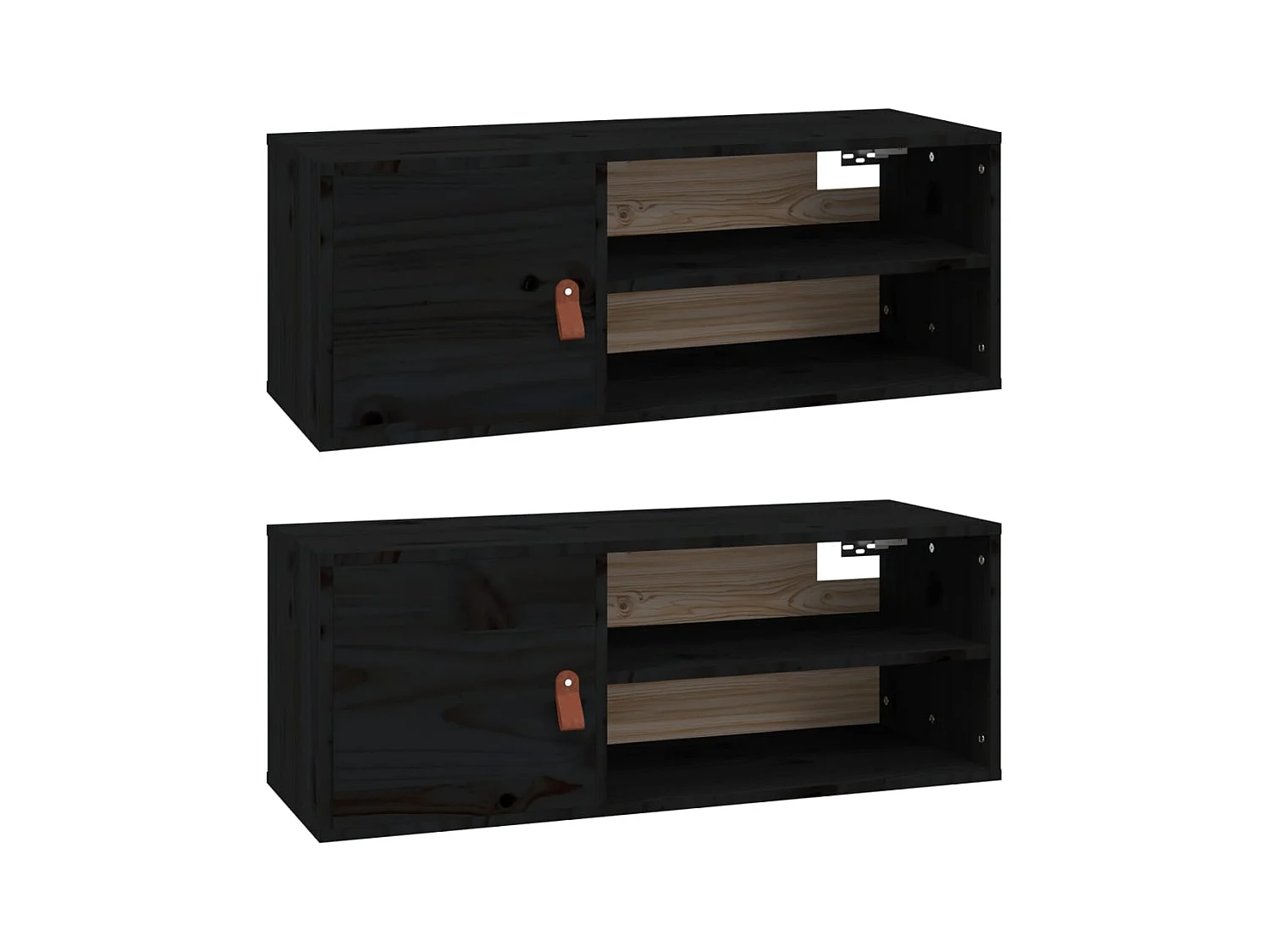 Pensili 2 pz Nero 80x30x30 cm Legno massello di pino