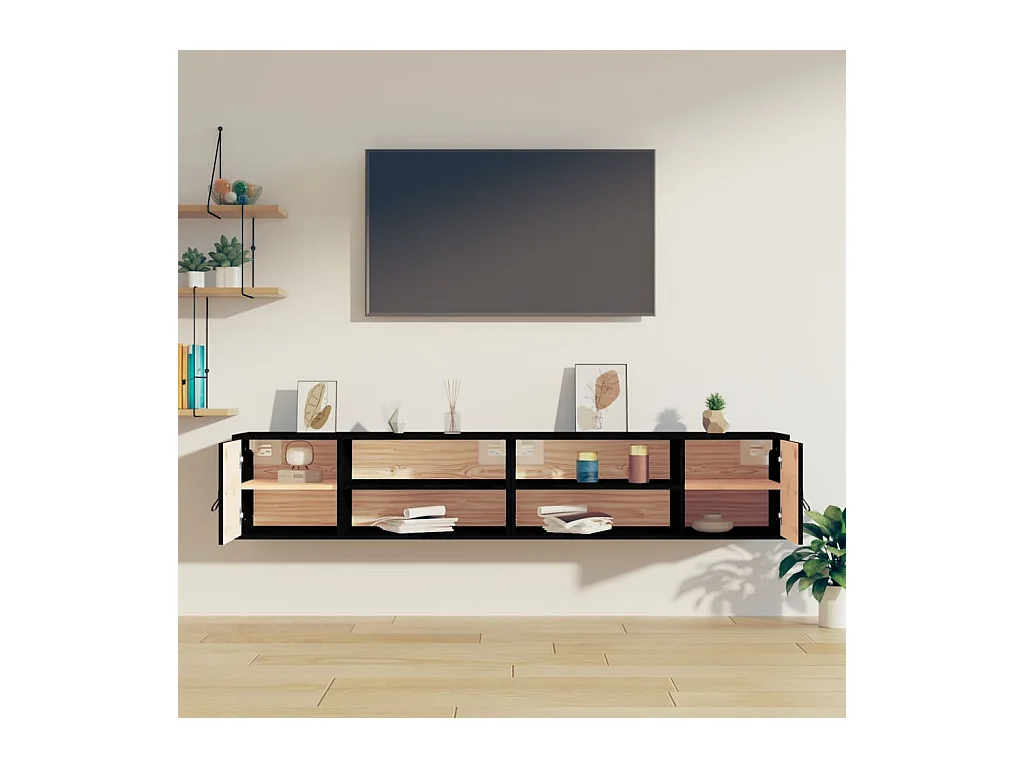 Pensili 2 pz Nero 80x30x30 cm Legno massello di pino