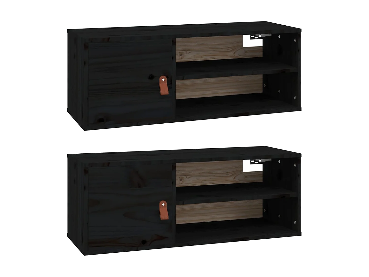 Armoires murales 2 pcs Noir 80x30x30 cm Bois de pin massif