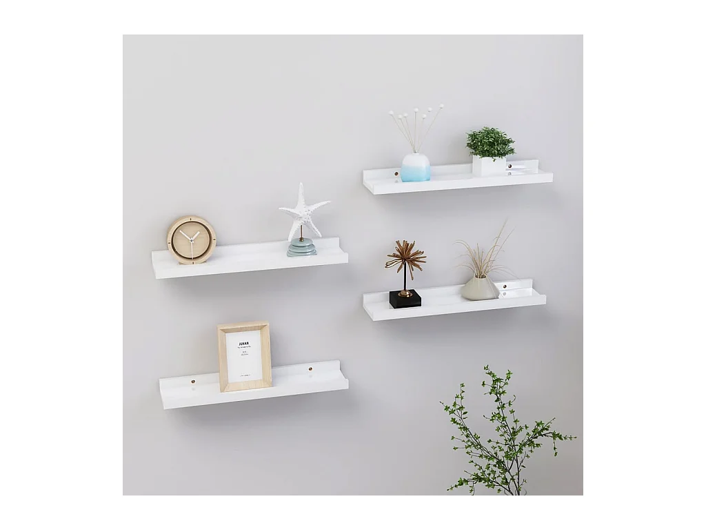 Mensole da parete 4 pz Bianco lucido 40x9x3 cm