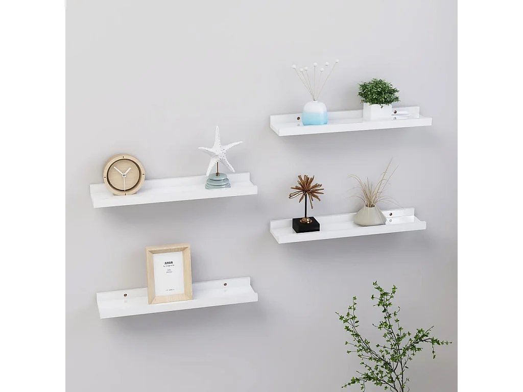 Estantes de pared 4 uds Blanco brillo 40x9x3 cm