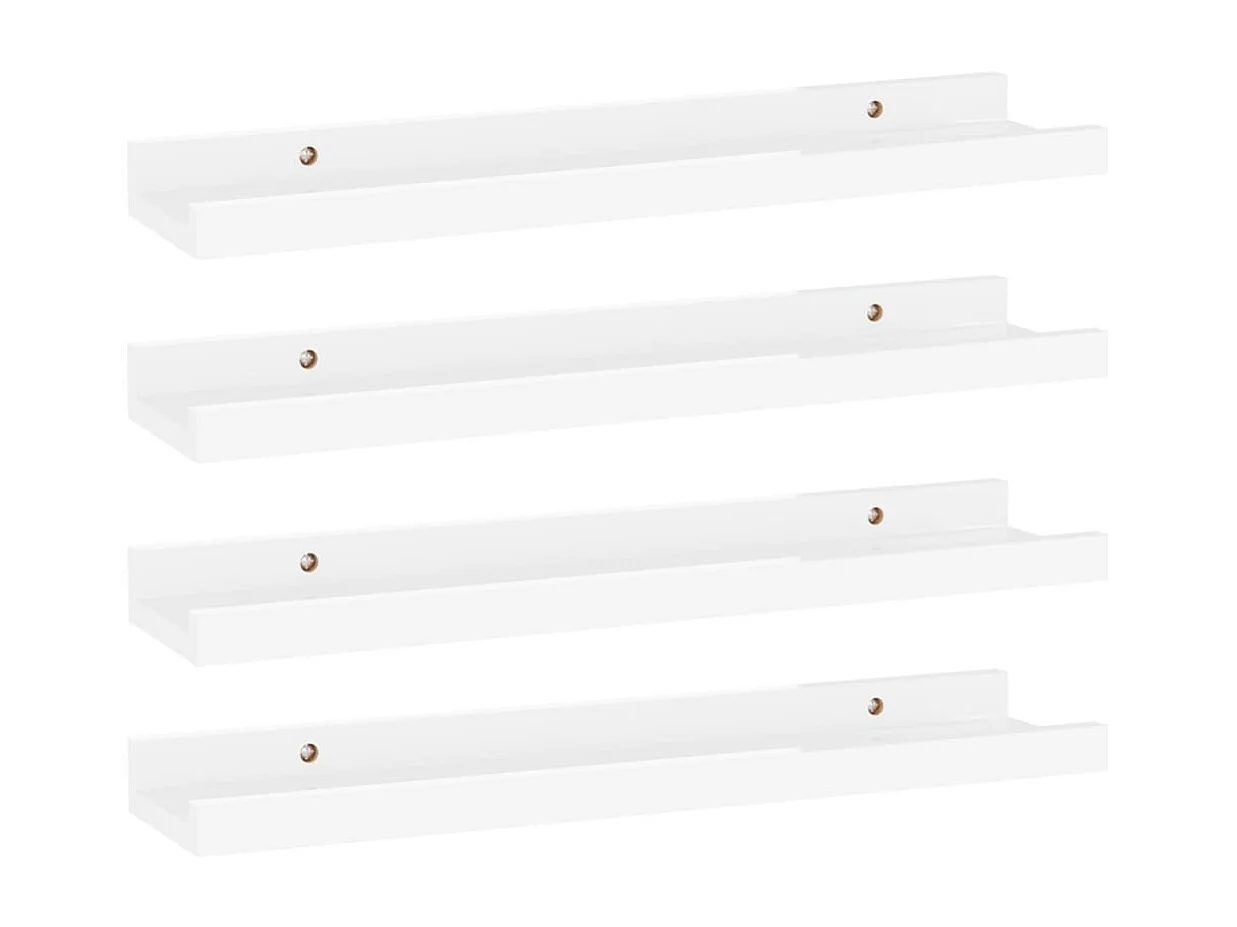 Estantes de pared 4 uds Blanco brillo 40x9x3 cm