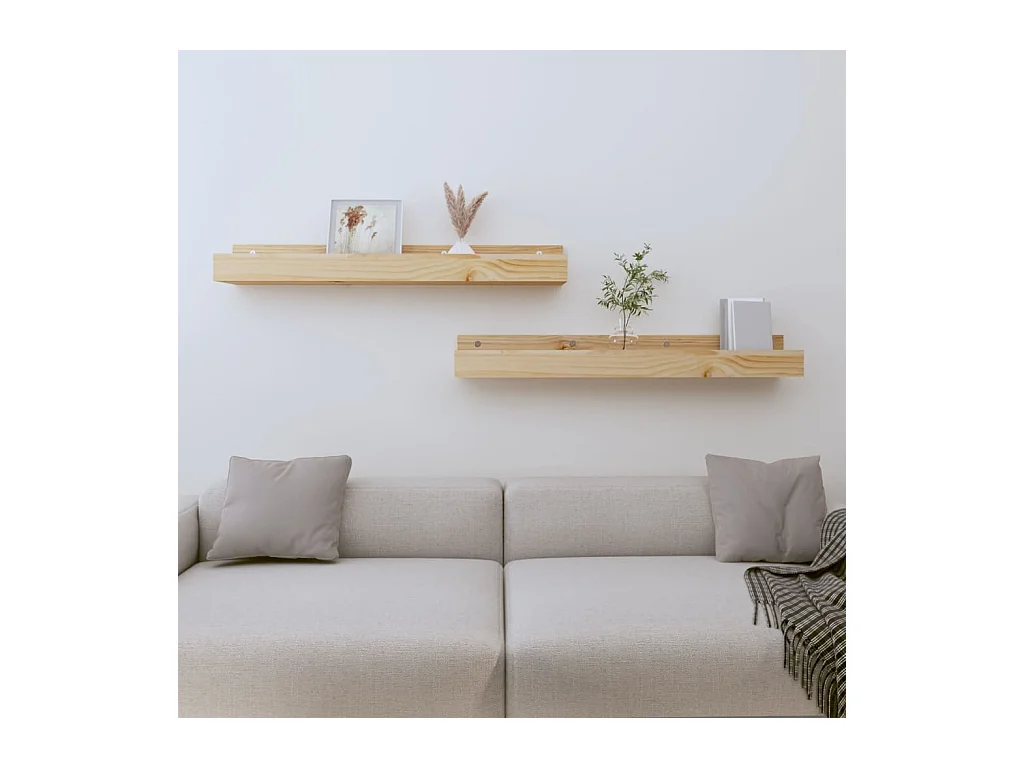 Estantes de pared 2 uds 80x12x9 cm Madera maciza de pino