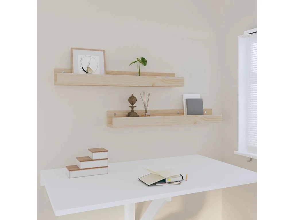 Estantes de pared 2 uds 80x12x9 cm Madera maciza de pino