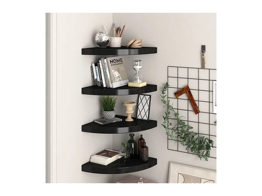 Mensole angolari sospese 4 pezzi Nero 35x35x3,8 cm MDF
