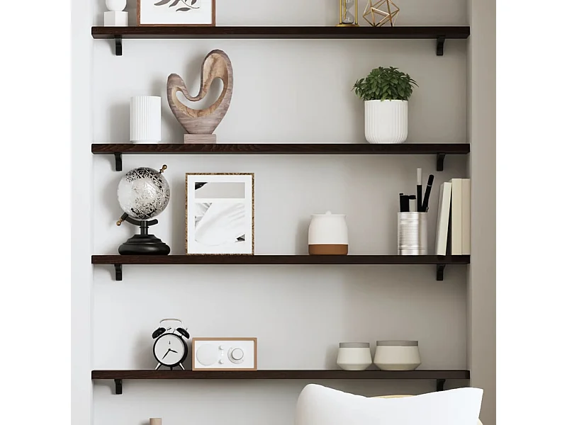 Étagère murale marron foncé 80x10x2 cm bois chêne massif traité