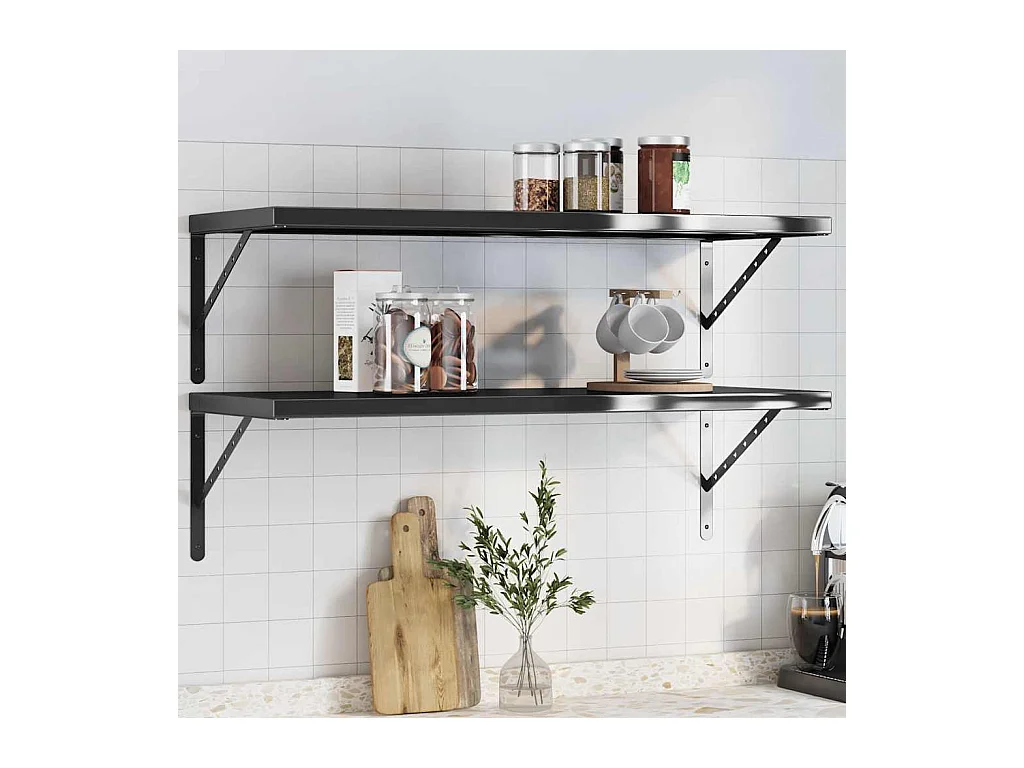 Wandplanken 2 stuks 100x40x3 cm zwart roestvrij staal