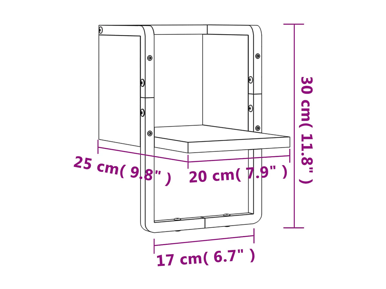Estante de pared con barra negra 20x25x30 cm