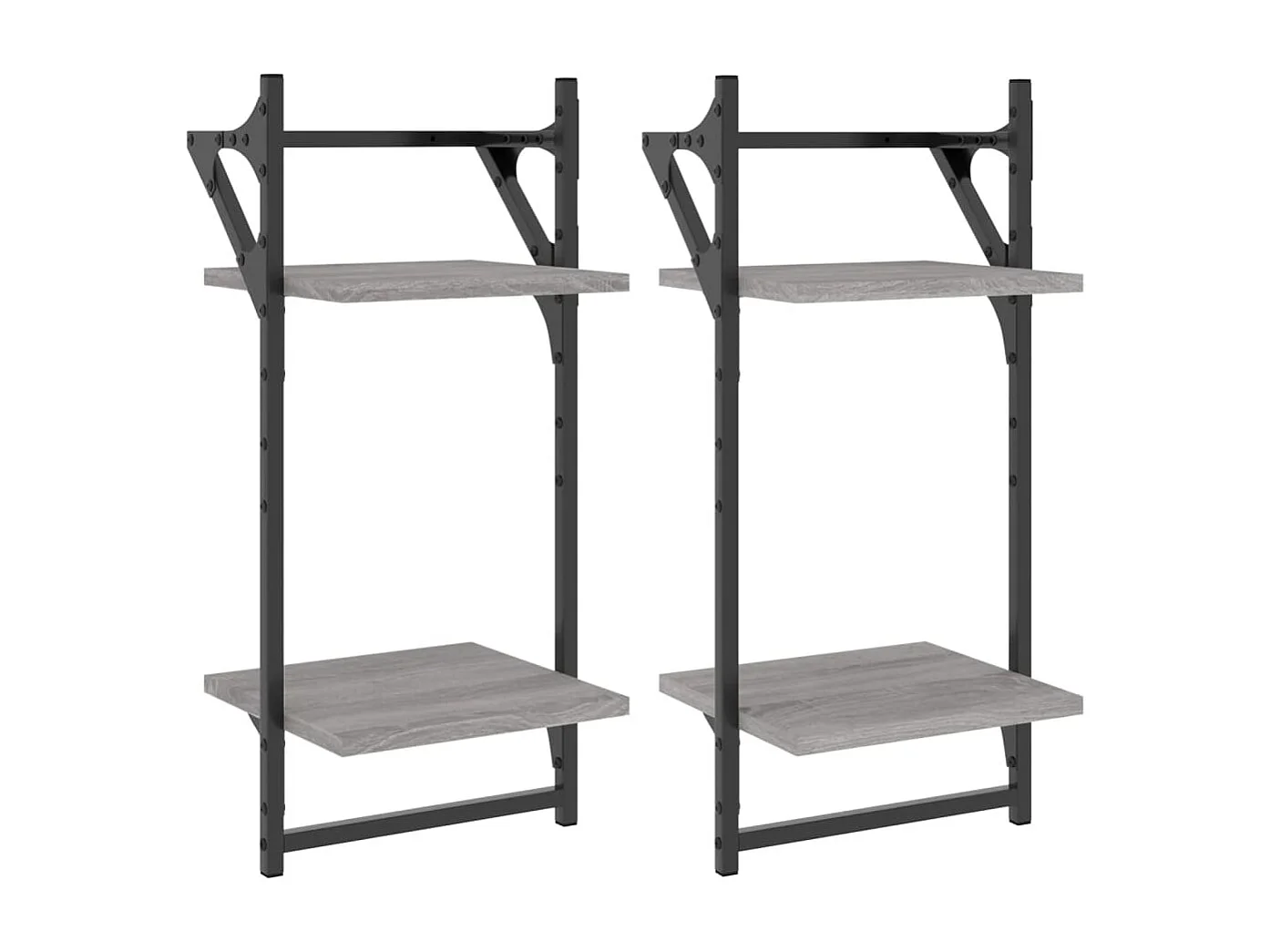 Estantes de pared de 2 niveles con barras, 2 piezas, gris Sonoma