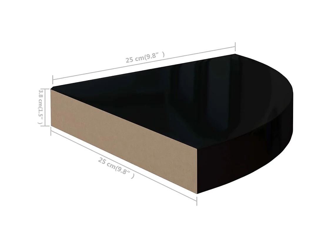 Zwevende hoekplanken 4 stuks glanzend zwart 25x25x3,8cm MDF