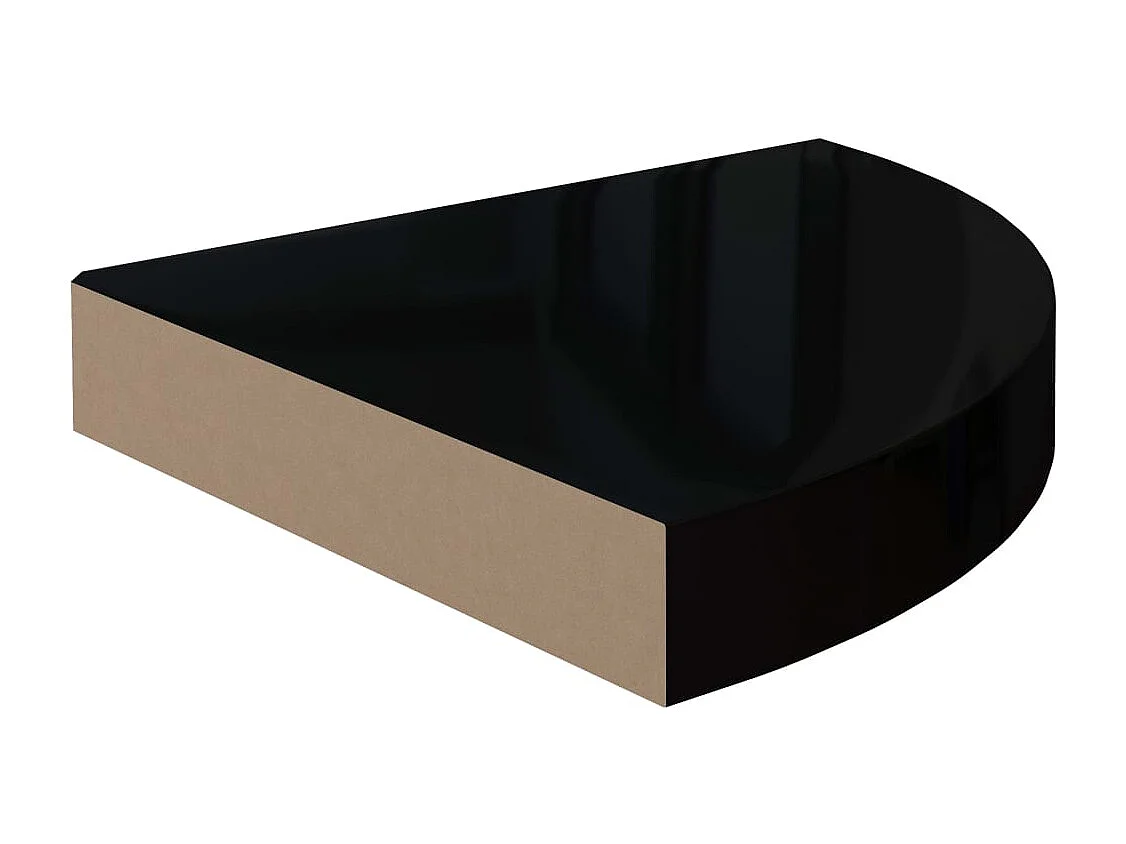 Étagères d'angle flottantes 4 pcs noir brillant 25x25x3,8cm MDF