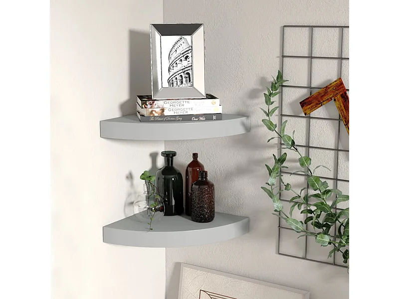 Étagères d'angle flottantes 2 pcs gris 25x25x3,8 cm MDF