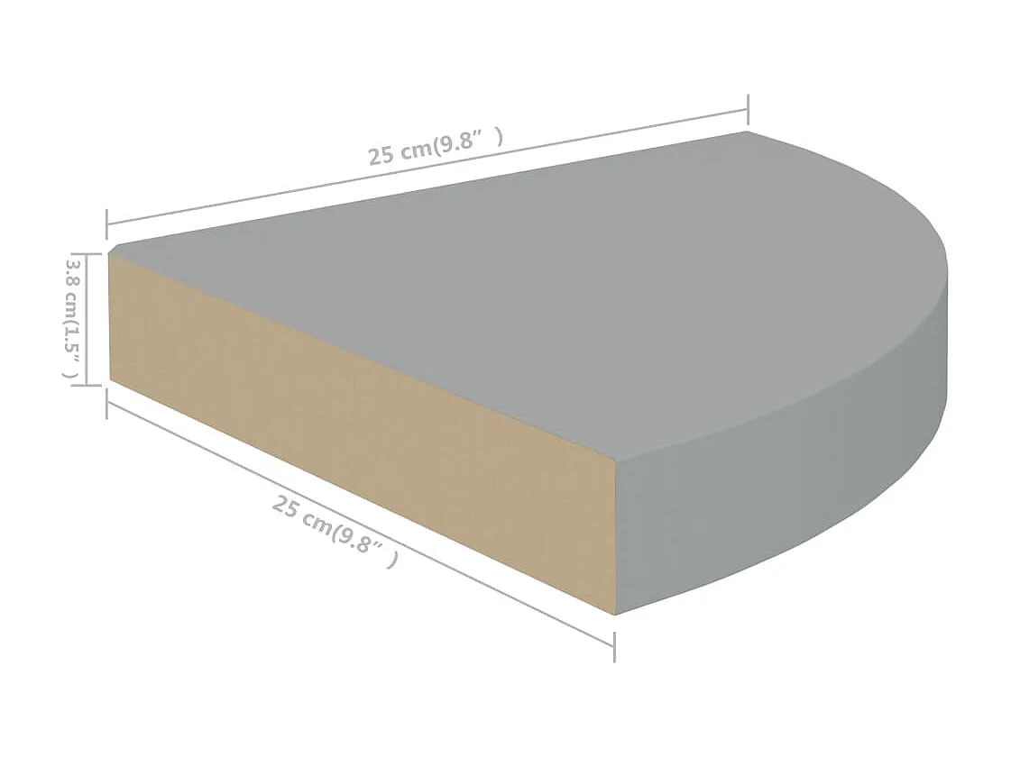 Étagères d'angle flottantes 2 pcs gris 25x25x3,8 cm MDF