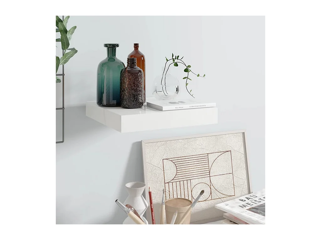 Estante flotante de pared MDF blanco brillo 23x23,5x3,8 cm