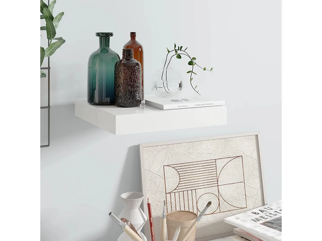 Estante flotante de pared MDF blanco brillo 23x23,5x3,8 cm