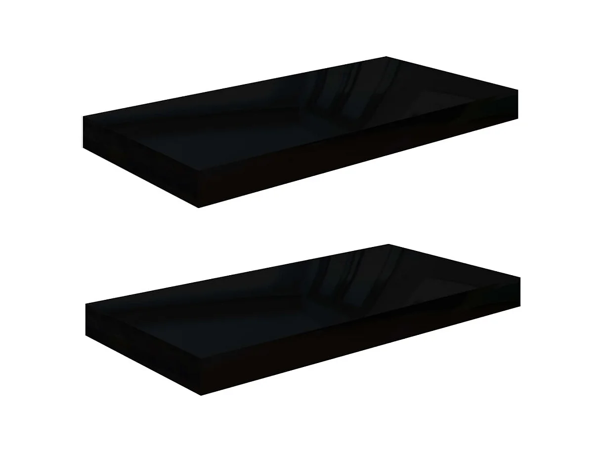 Mensola sospesa da parete 2 pezzi Nero lucido 50x23x3,8 cm MDF