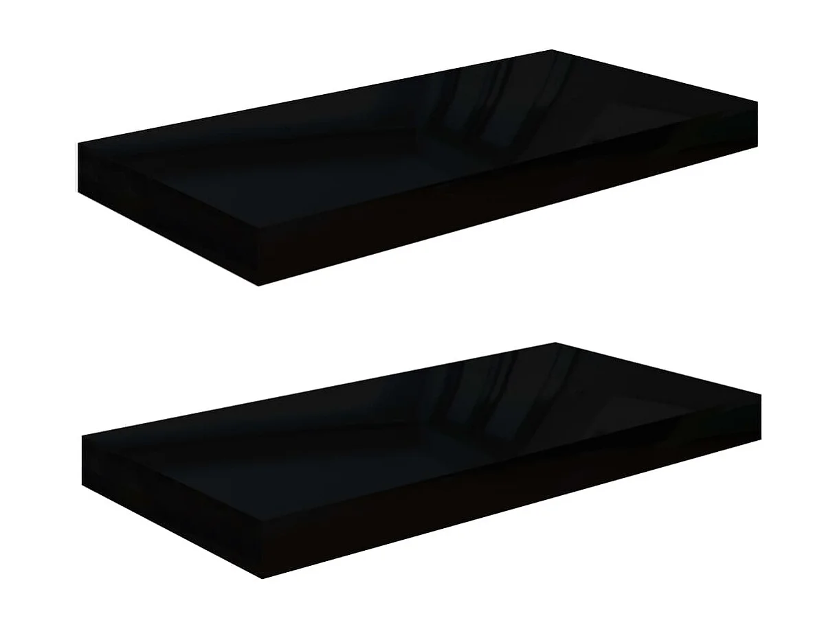 Étagère murale flottante 2 pcs Noir brillant 50x23x3,8 cm MDF