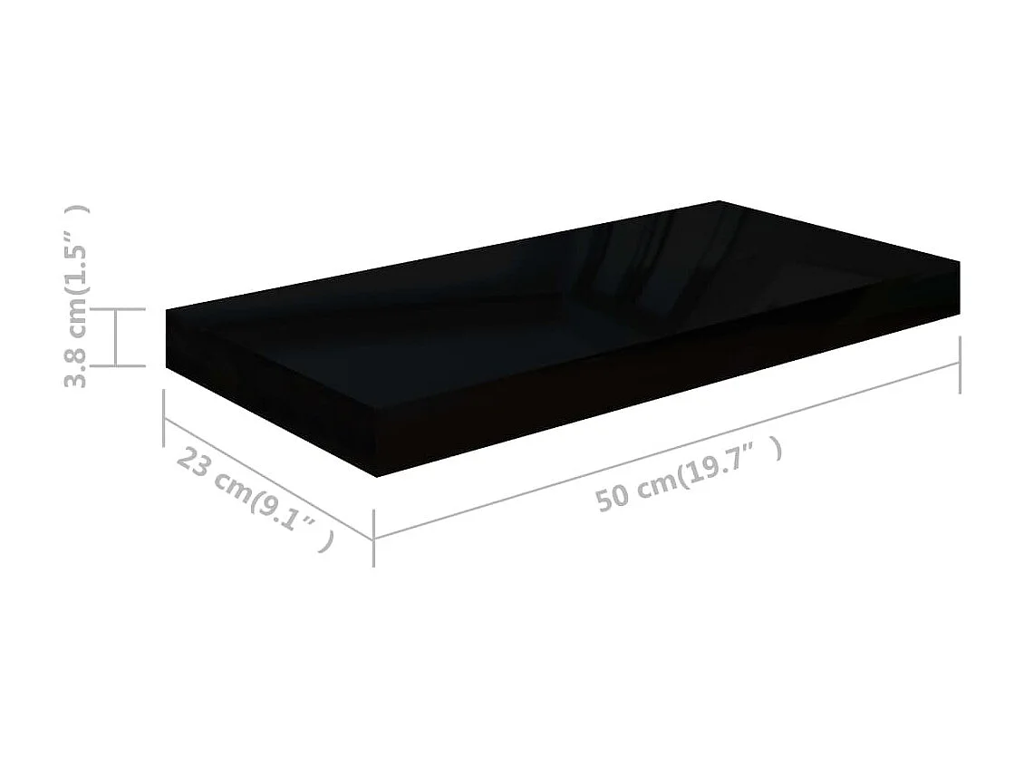Étagère murale flottante 2 pcs Noir brillant 50x23x3,8 cm MDF