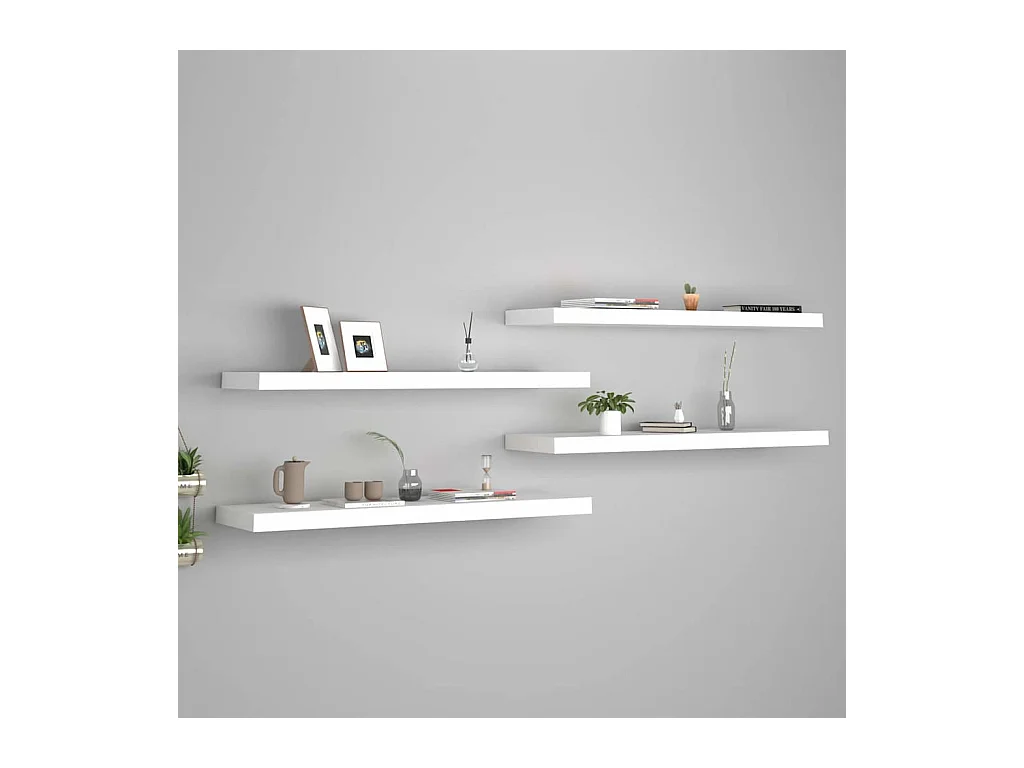 Mensole da parete sospese 4 pezzi bianche 90x23,5x3,8 cm MDF