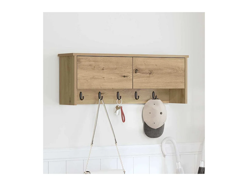 Wandkapstok met deur, handgemaakt eikenhout, 80 x 20 x 30 cm