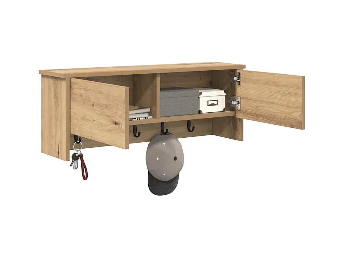 Wandkapstok met deur, handgemaakt eikenhout, 80 x 20 x 30 cm