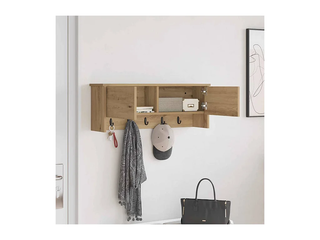 Wandkapstok met deur, handgemaakt eikenhout, 80 x 20 x 30 cm