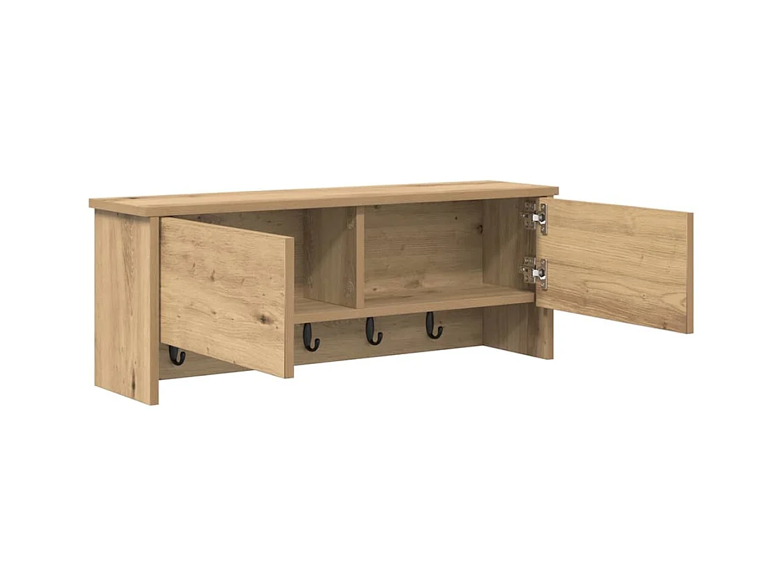 Wandkapstok met deur, handgemaakt eikenhout, 80 x 20 x 30 cm