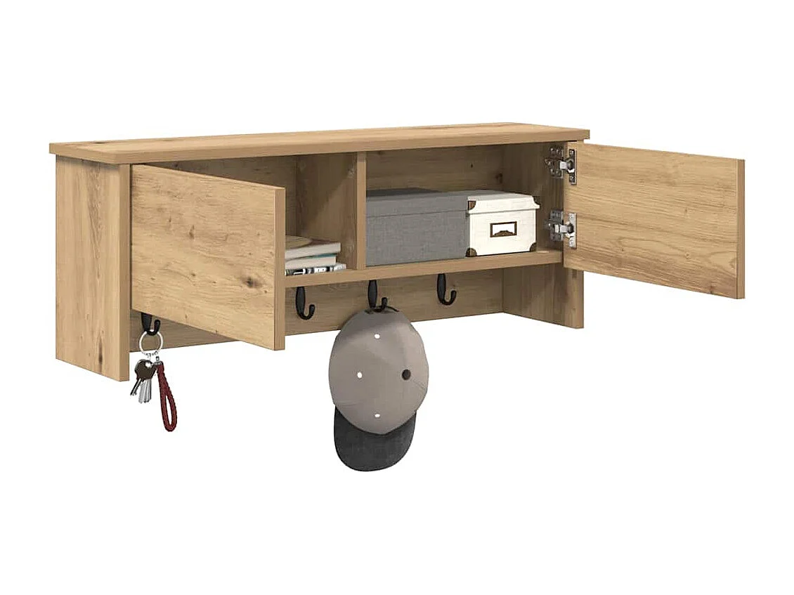 Porte-manteau mural avec porte chêne artisanal 80 x 20 x 30 cm