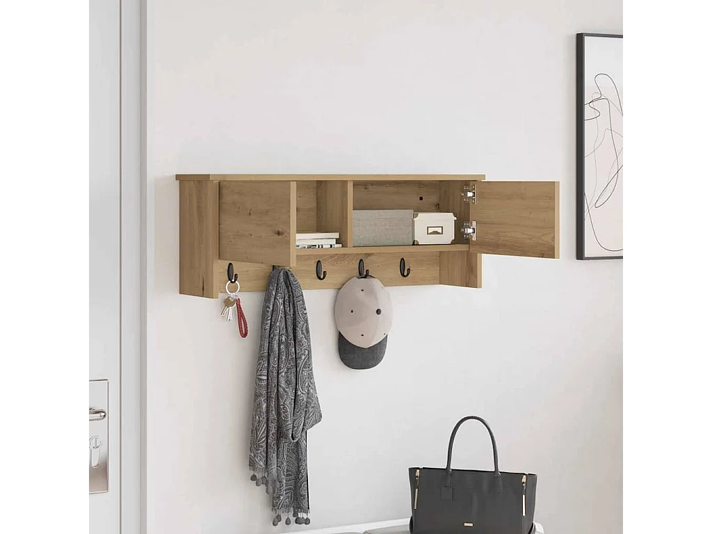 Porte-manteau mural avec porte chêne artisanal 80 x 20 x 30 cm