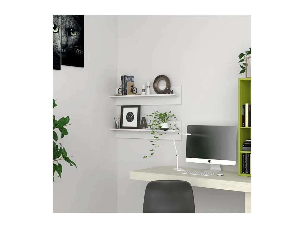 Estantes de pared 2 uds Blanco 80x11,5x18 cm madera de ingeniería