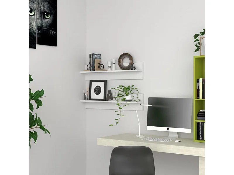 Étagères murales 2 pcs Blanc 80x11,5x18 cm bois d'ingénierie