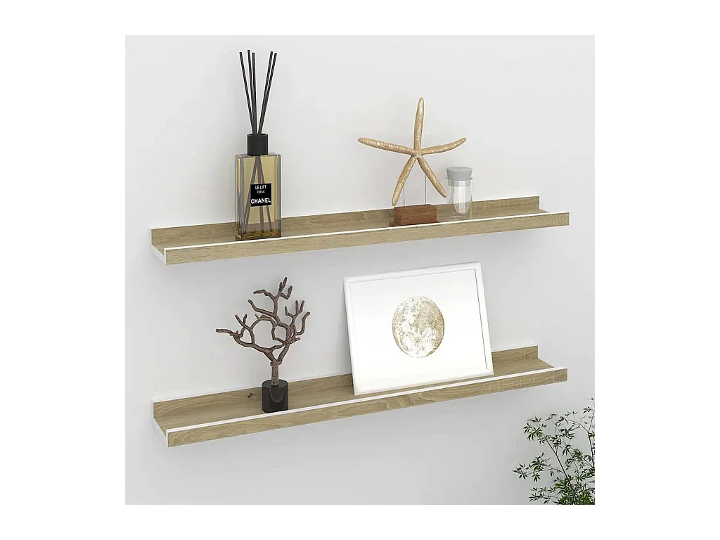 Wandplanken 2 stuks wit en sonoma eiken 60x9x3 cm